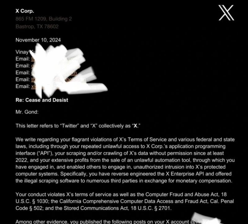 Cease-and-desist correspondence — page 1